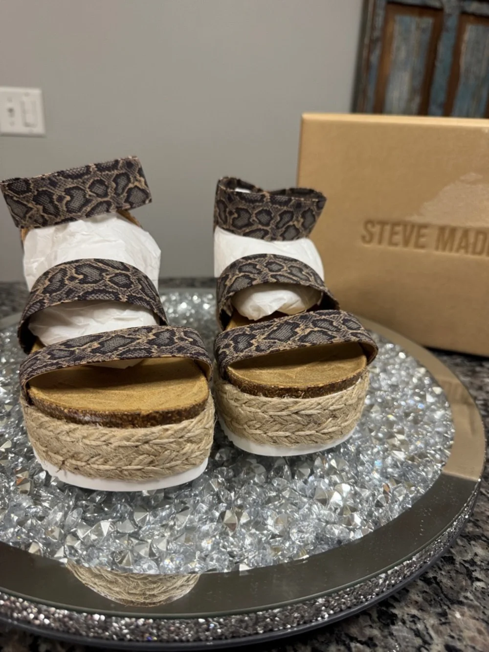 Steve Madden Snake Print Espadrille Platform Sandals - leather NEW 6